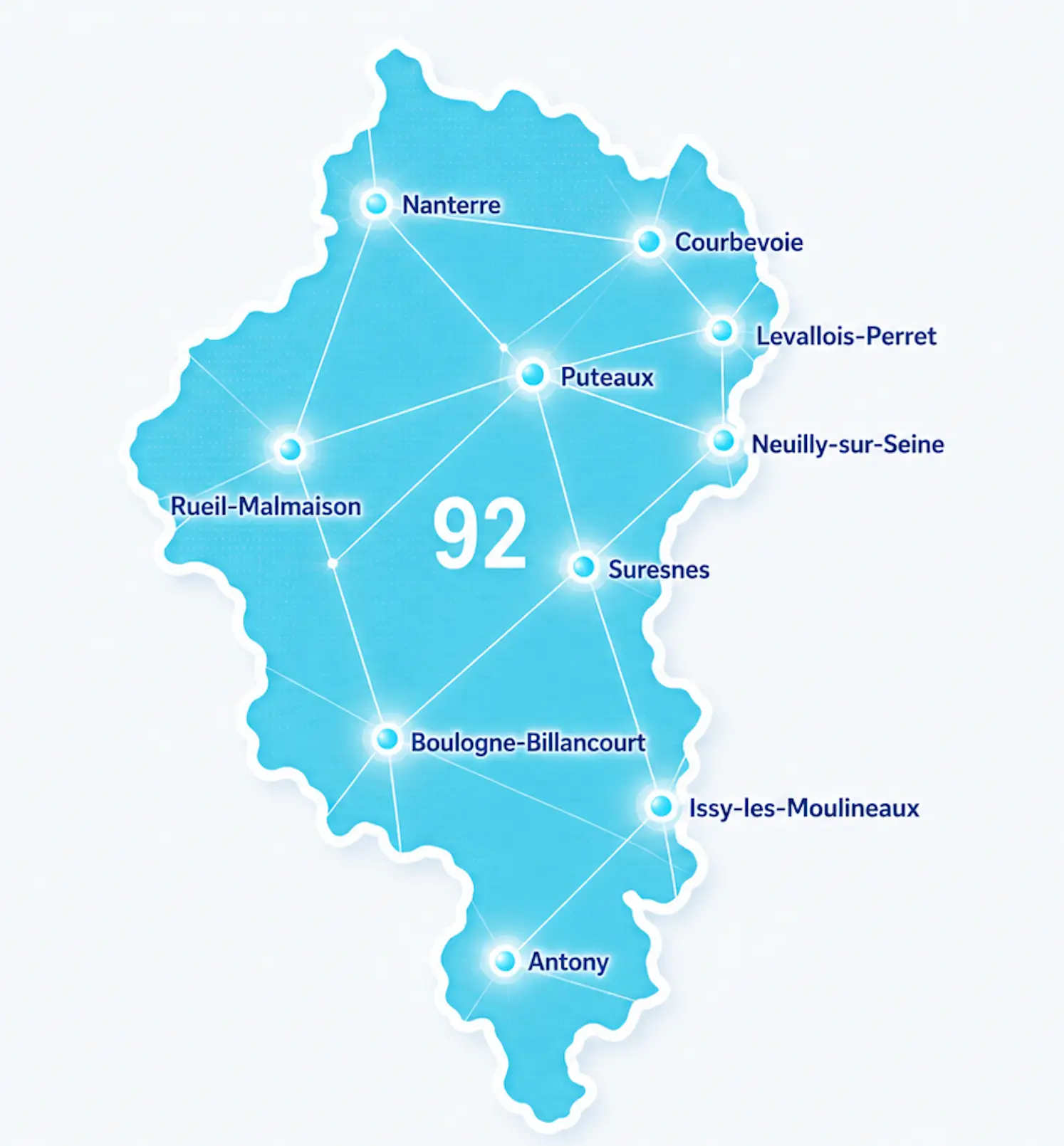 Carte des villes desservies par Diag Insight pour le DPE dans les Hauts-de-Seine (92)